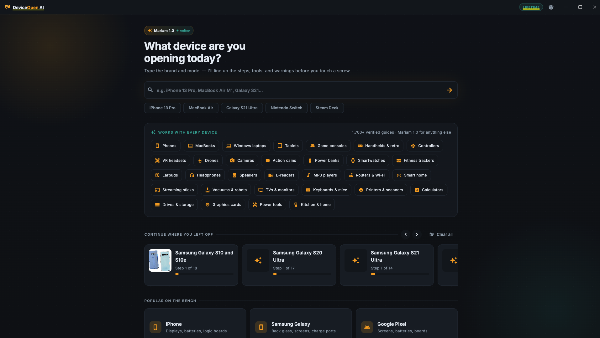 DeviceOpen AI home screen